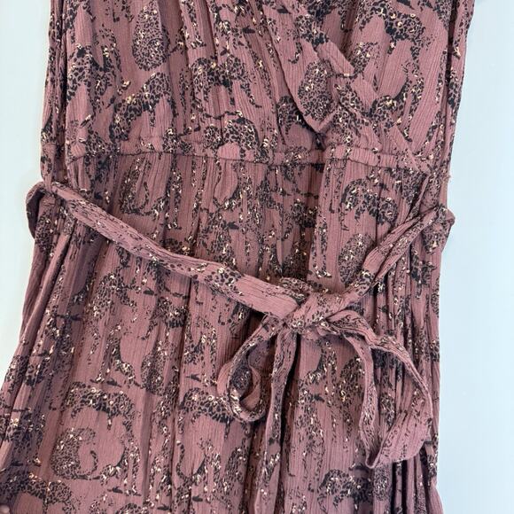 Fat Face Odette Tonal Leopard Dress Womens US Sz 8 Maxi Flutter Sleeve Tie Belt - Picture 5 of 16